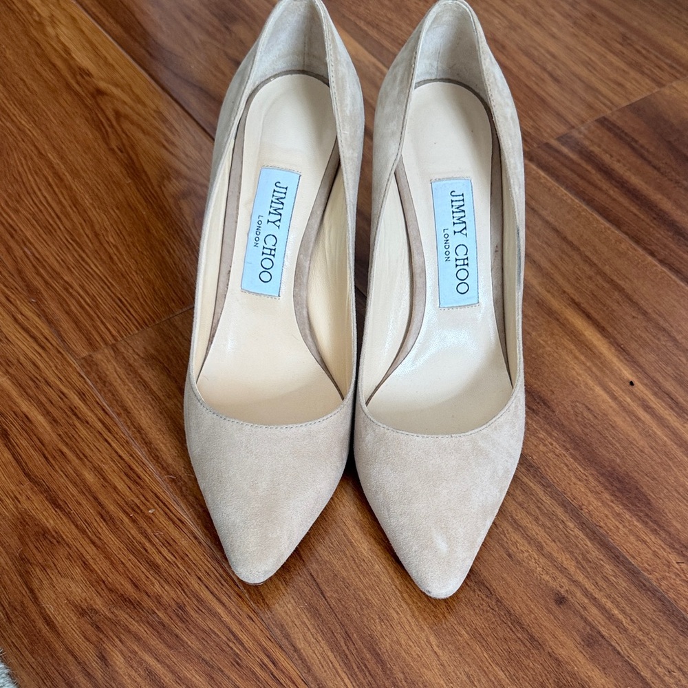 Jimmy Choo Beige Suede Pointed-Toe Pumps